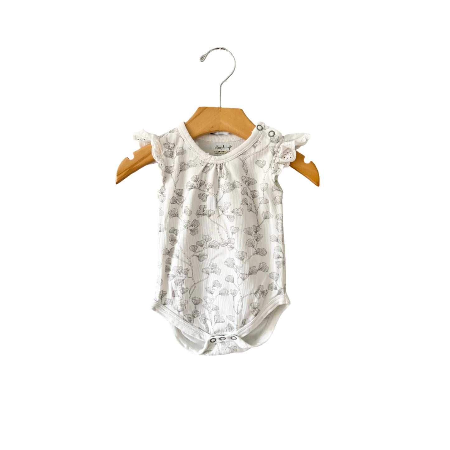 Sapling / White x grey ruffle shoulder tank onesie / 3-6M