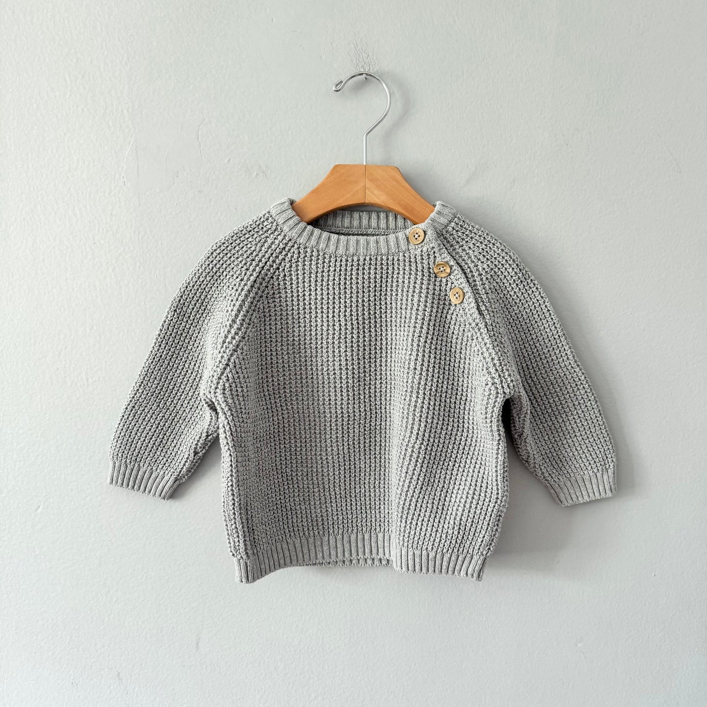 Rise Little Earthling / Light grey cotton knit pullover / 18-24M