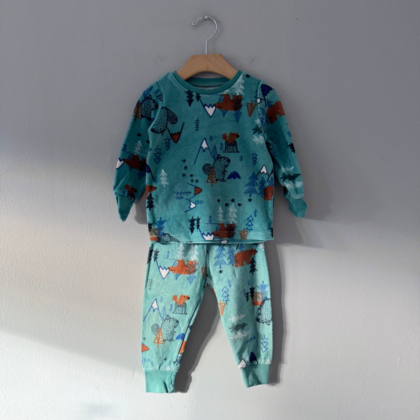 Souris Mini / Green crew pajama set / 12-18M