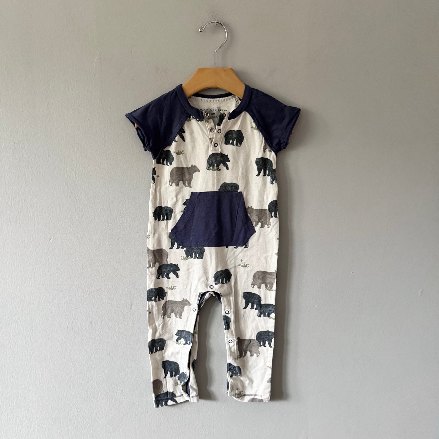Burt's bees baby / White navy x bear short sleeve romper / 12M