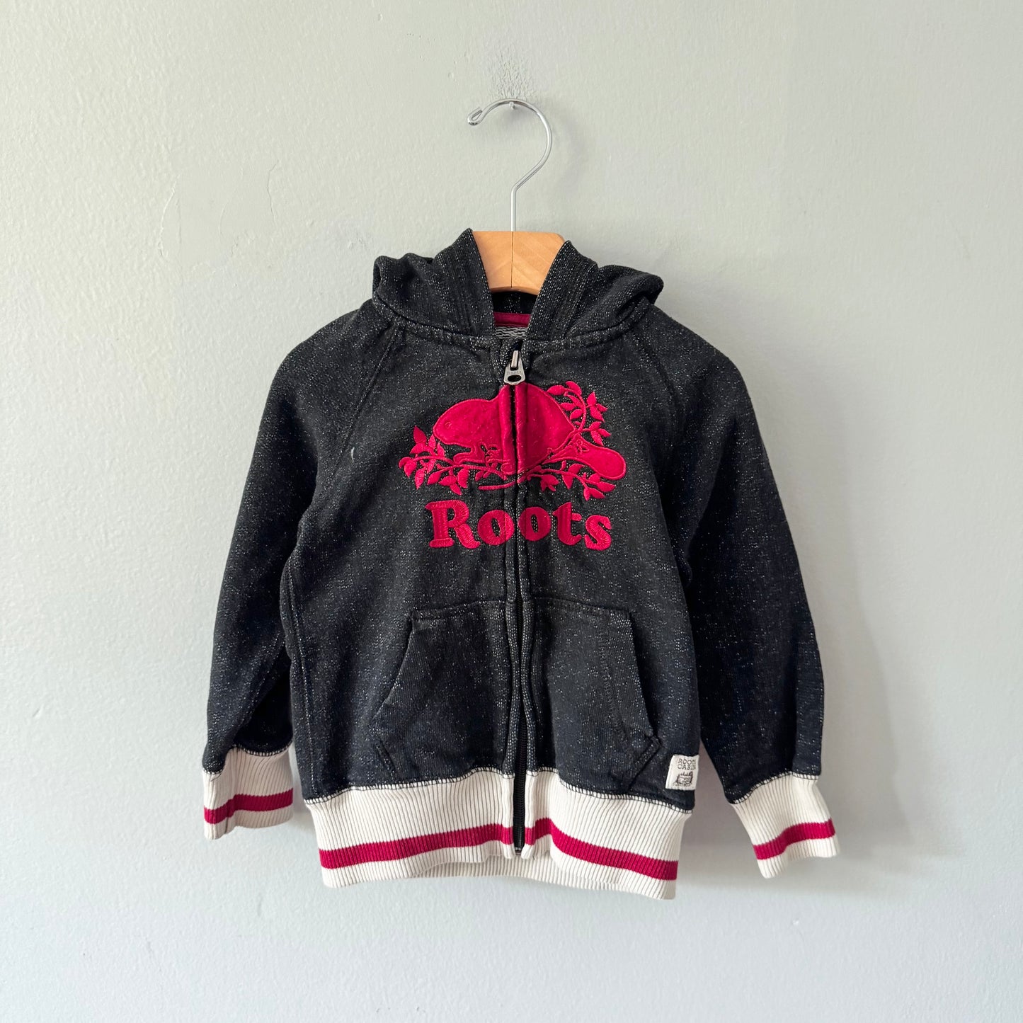Roots / Black salt and pepper zip up hoodie / 3T