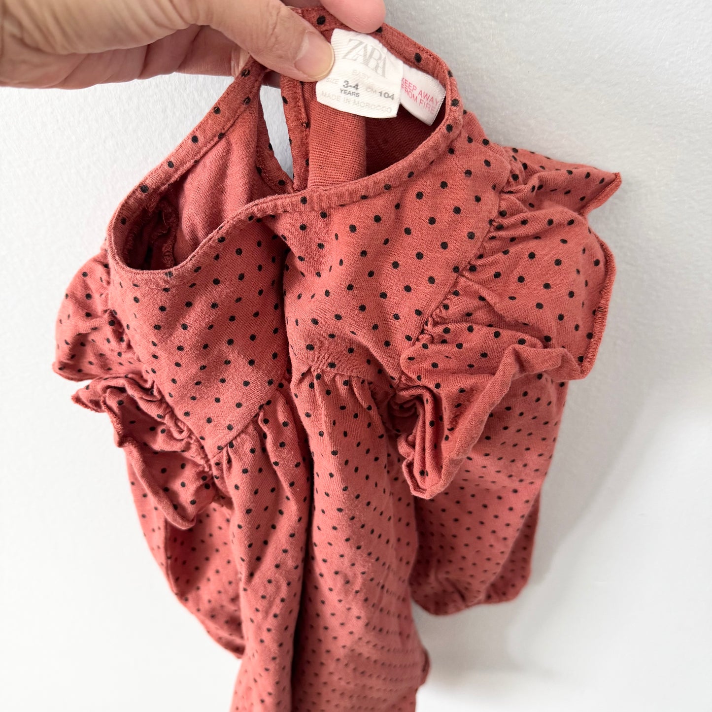 Zara / Brown x dots long sleeve dress / 3-4Y