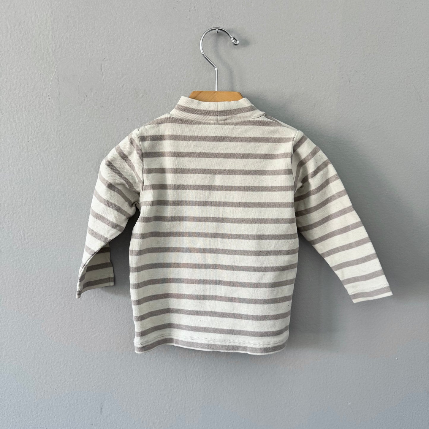 Muji / Haut à manches longues rayé blanc et gris clair / 80 cm (12 mois)