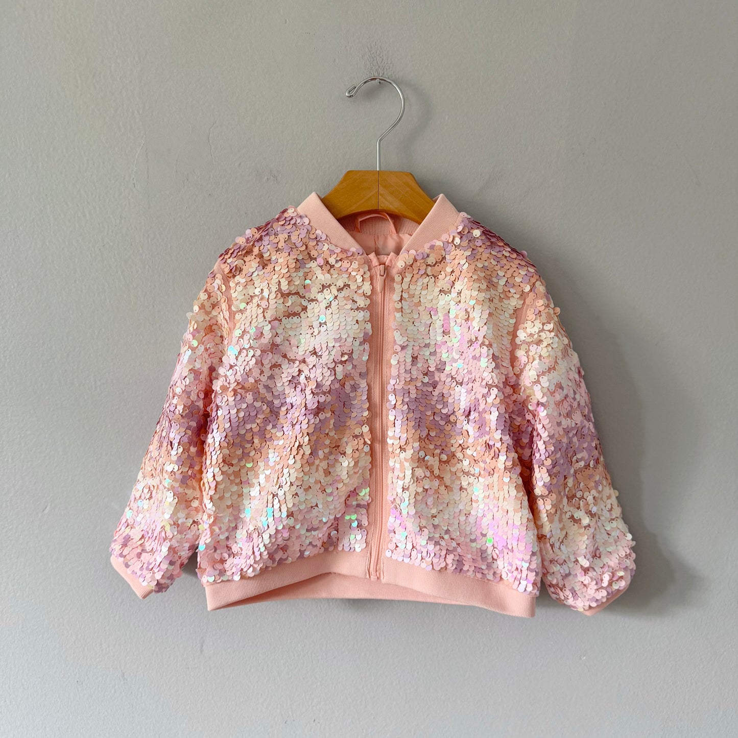 H&M / Pink sequin zip up jacket / 3-4Y