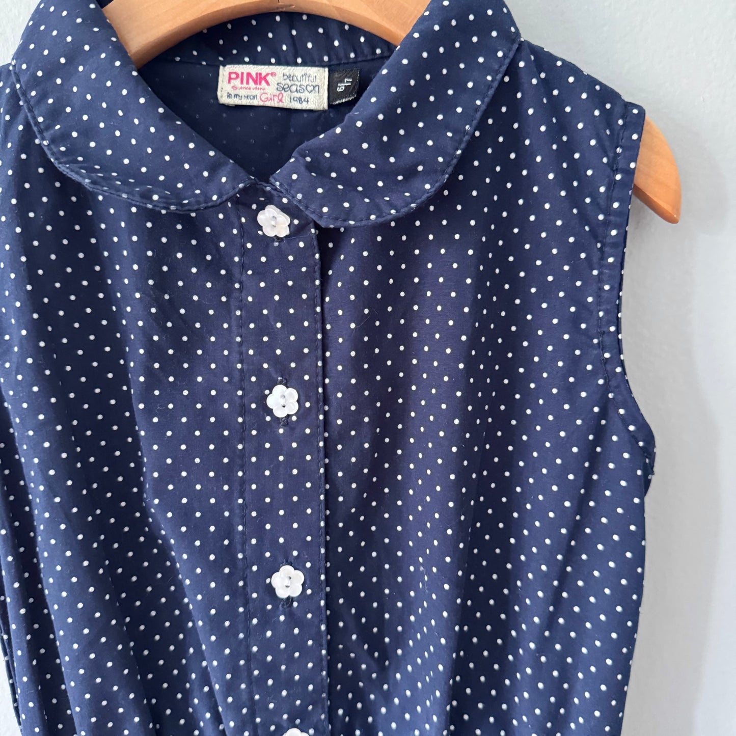Pink / Navy x dots dress / 6-7Y