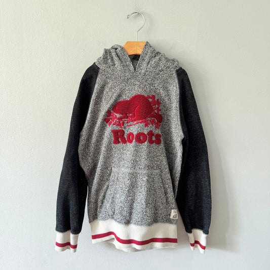 Roots / Salt and pepper x red logo hoodie / 9-10Y