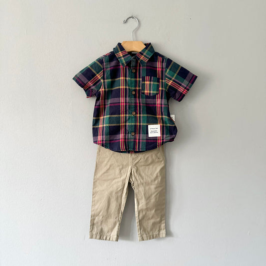 Old Navy / Checked shirt x chino shorts set - New with tag / 12-18M