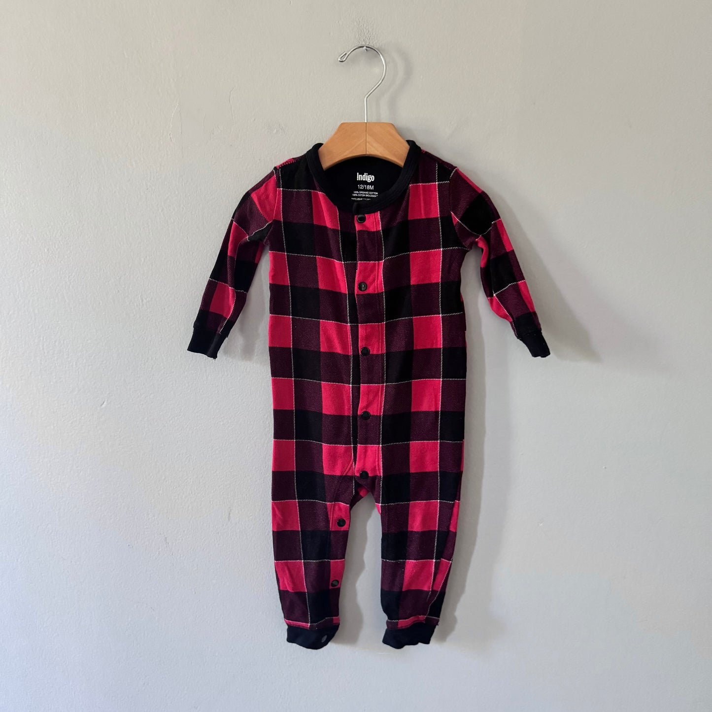 Indigo baby / Plaid romper / 12-18M