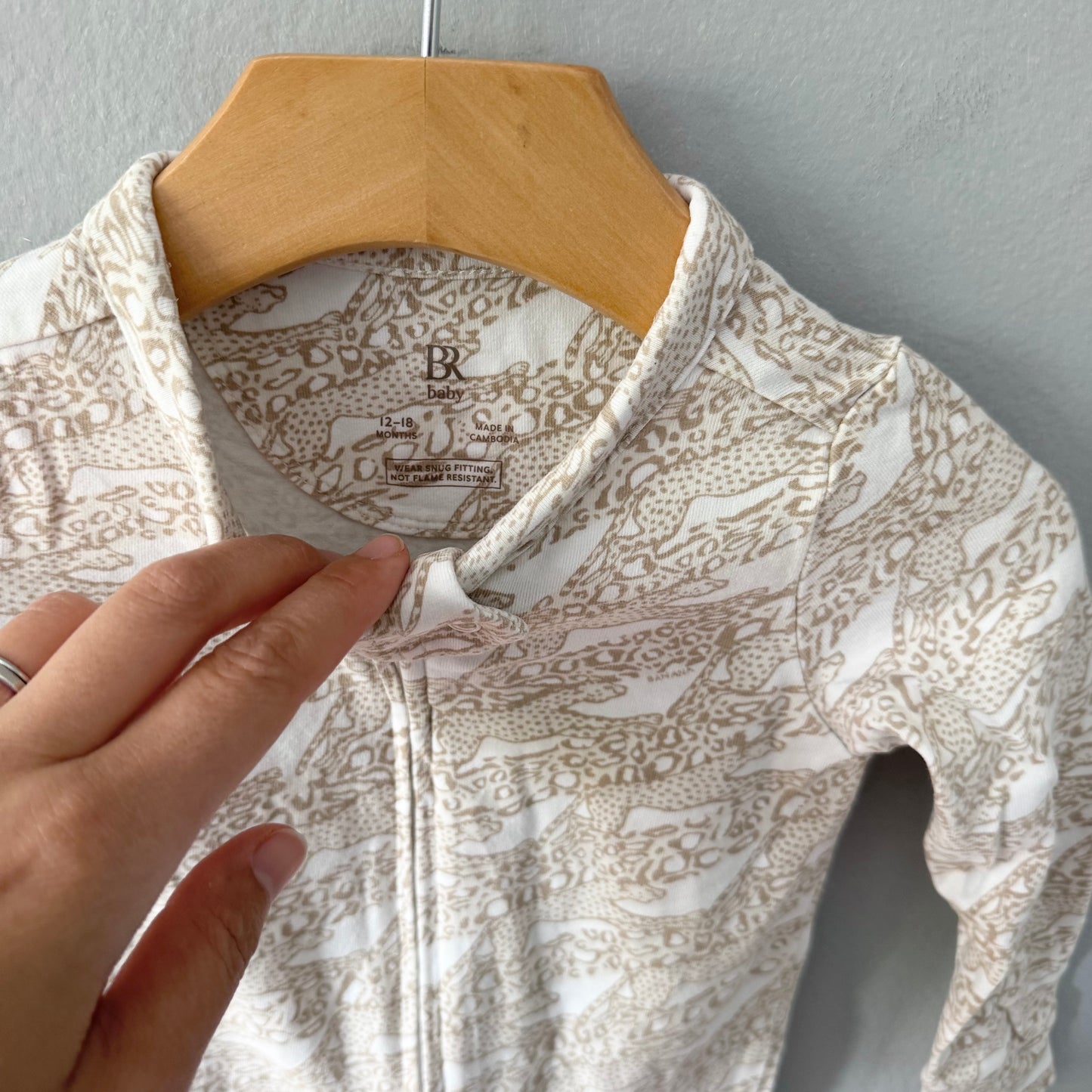 BR baby / White brown cheetah romper / 12-18M