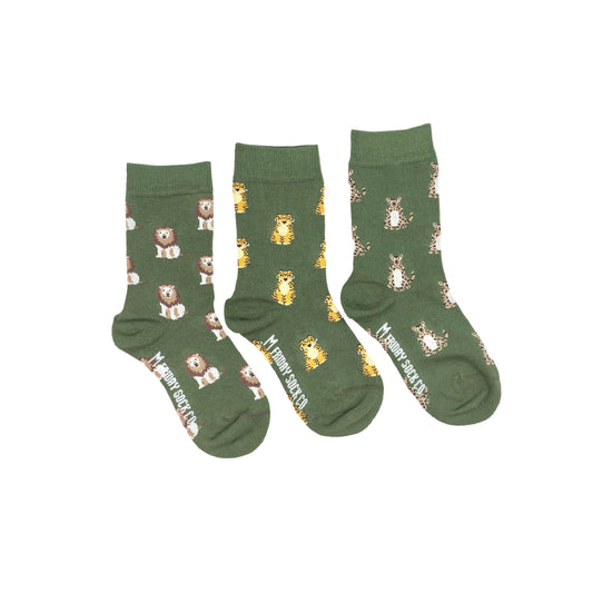 Friday Sock Co. / Kid’s Socks | Lion, Tiger, & Cheetah | XS (Age 1-2) with grip bottom