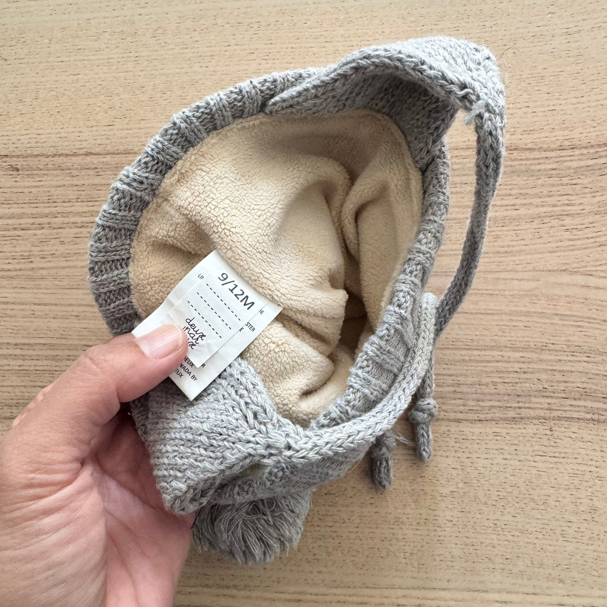 Deux par deux / Light grey bear knit hat / 9-12M