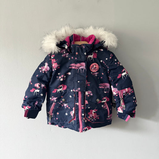 Deux par Deux / Navy x pink unicorn winter jacket / 2Y