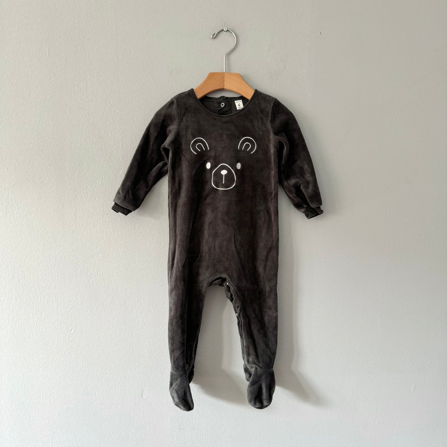 Petit Lem / Velour bear long sleeve romper / 12M