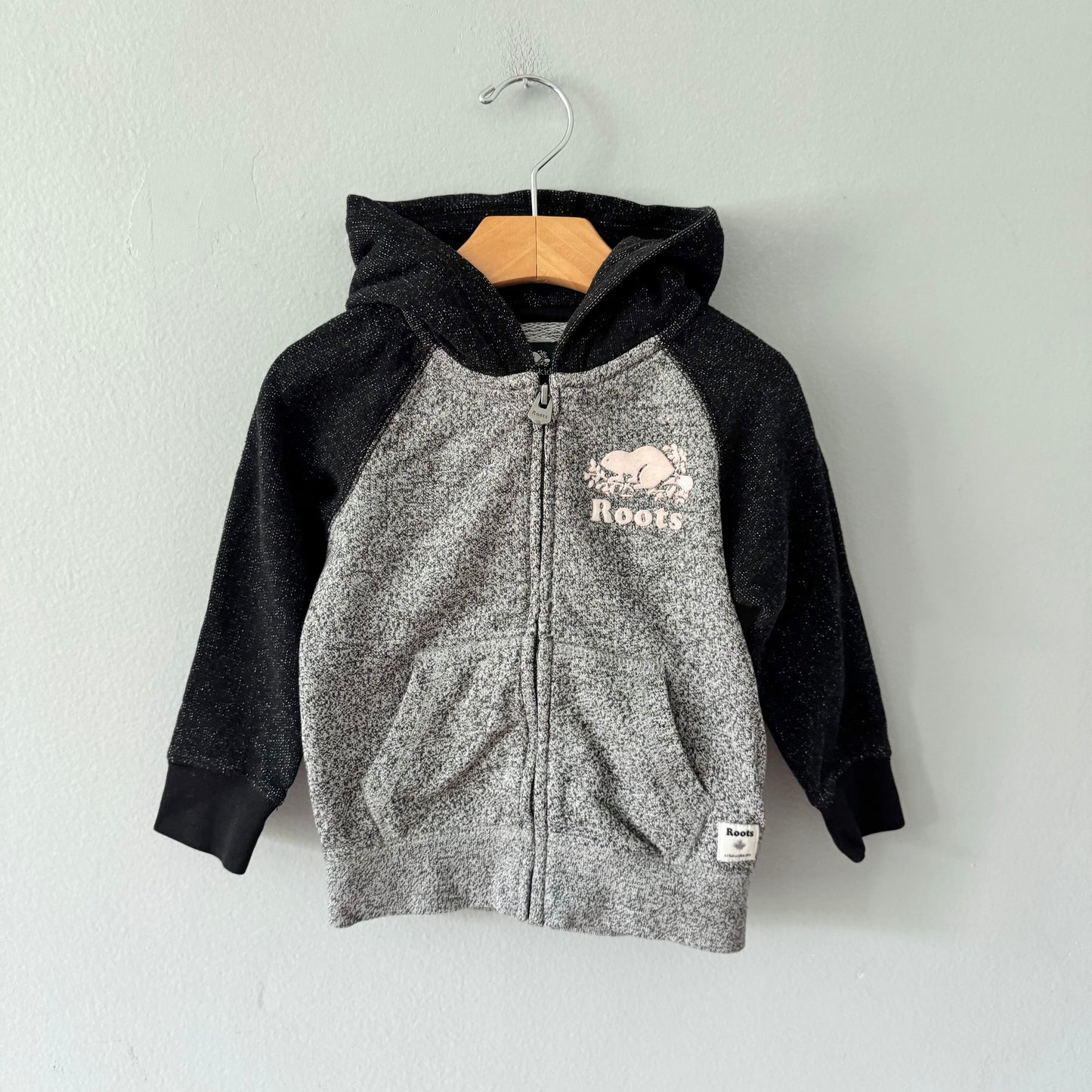 Roots / Salt and pepper x pink logo zip up hoodie / 2T