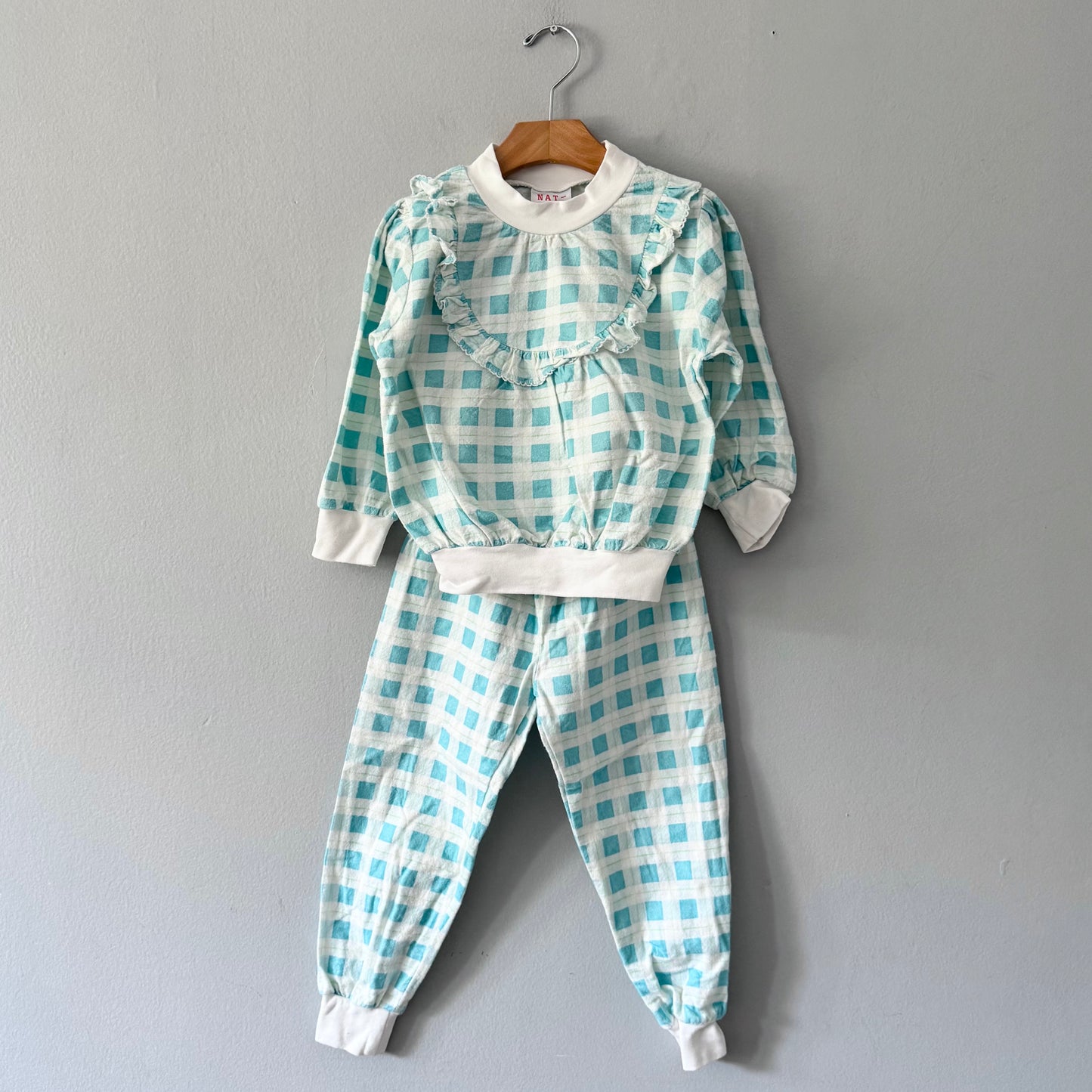 Nat Kids / White blue flannel set / 4Y