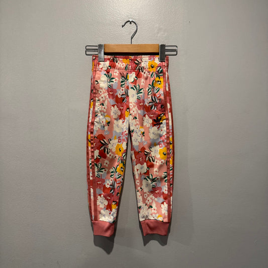 Adidas / Pink floral track pants / 4-5Y