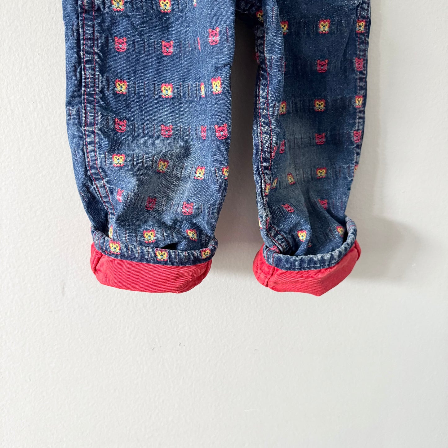 Oshkosh	Vintage / Denim overalls - woven animal pattern / 3Y