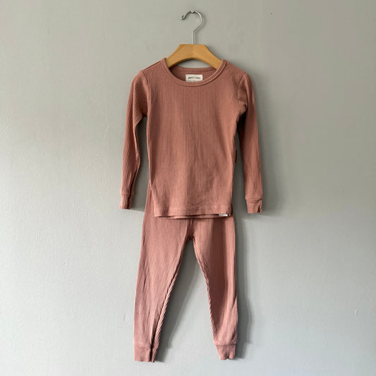 Petit Lem / Pink brown ribbed set / 3Y