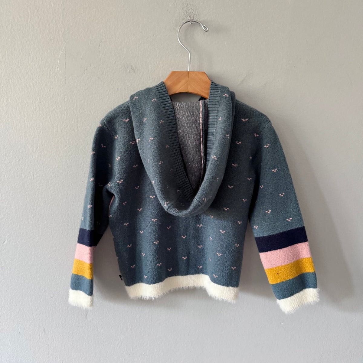 Deux par deux / Grey x pink cat knit zip up / 24M