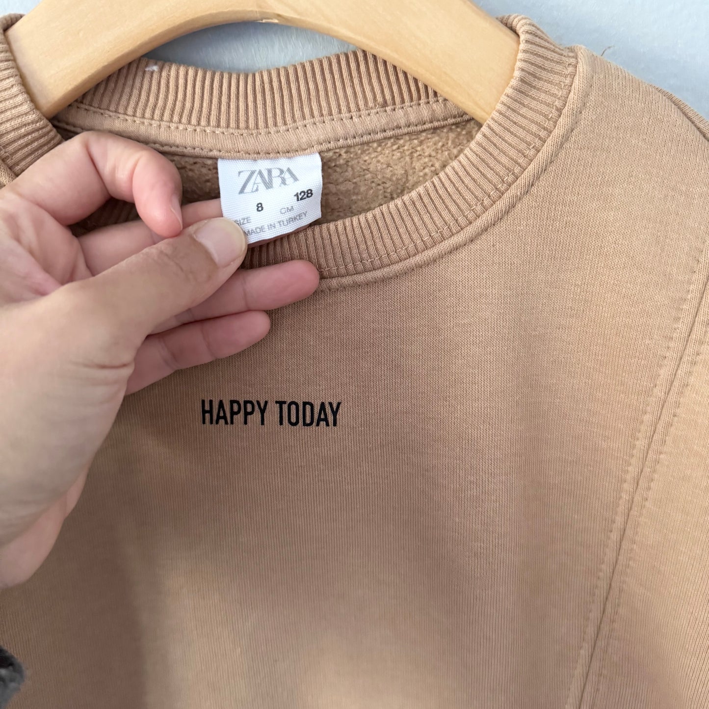 Zara / Light brown Happy Today crew dress / 8Y