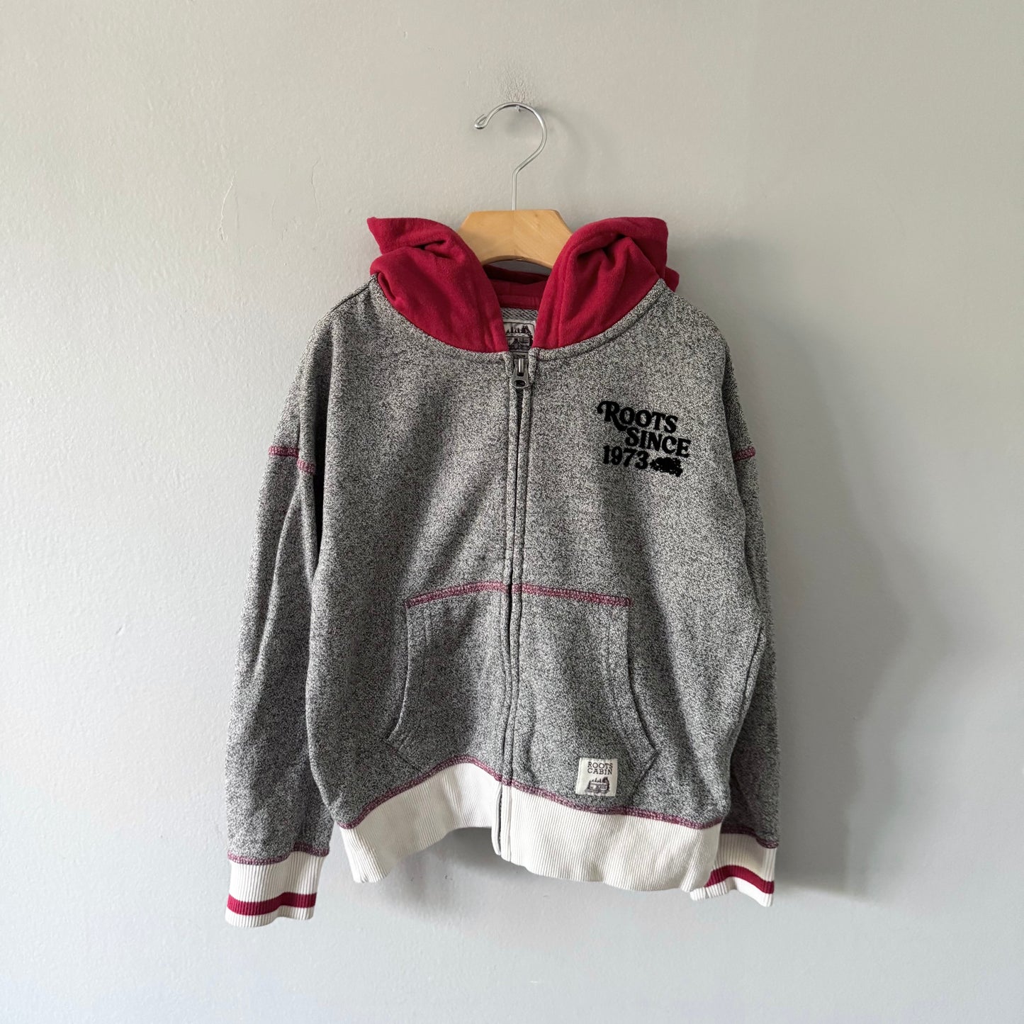 Roots / Red x salt & pepper zip up hoodie / 5-6Y