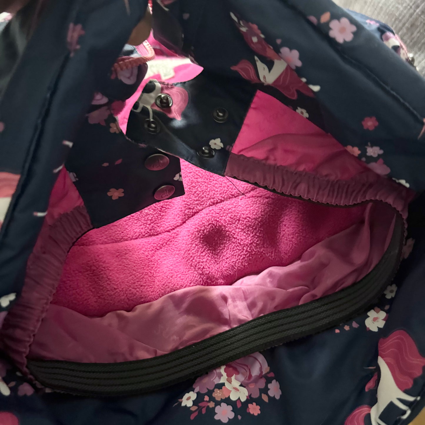 Deux par Deux / Navy x pink unicorn winter jacket / 2Y