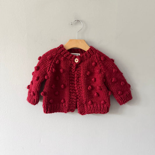 The Blueberry hill / Red bubble knit cardigan / 6-12M