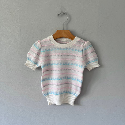 Vintage / White pink short sleeve knit pullover / 90(18M)
