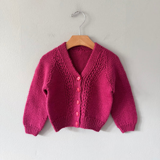 Handmade / Burgundy knit cardigan / 18-24M