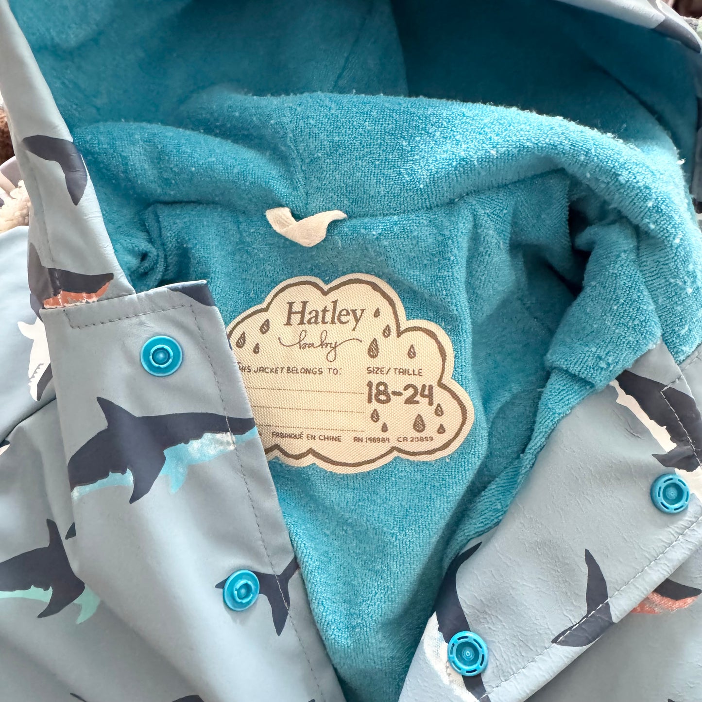 Hatley / Smokey blue x shark rain jacket / 18-24M