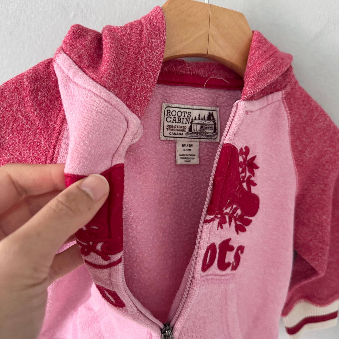 Roots / Pink zip up hoodie / 6-12M