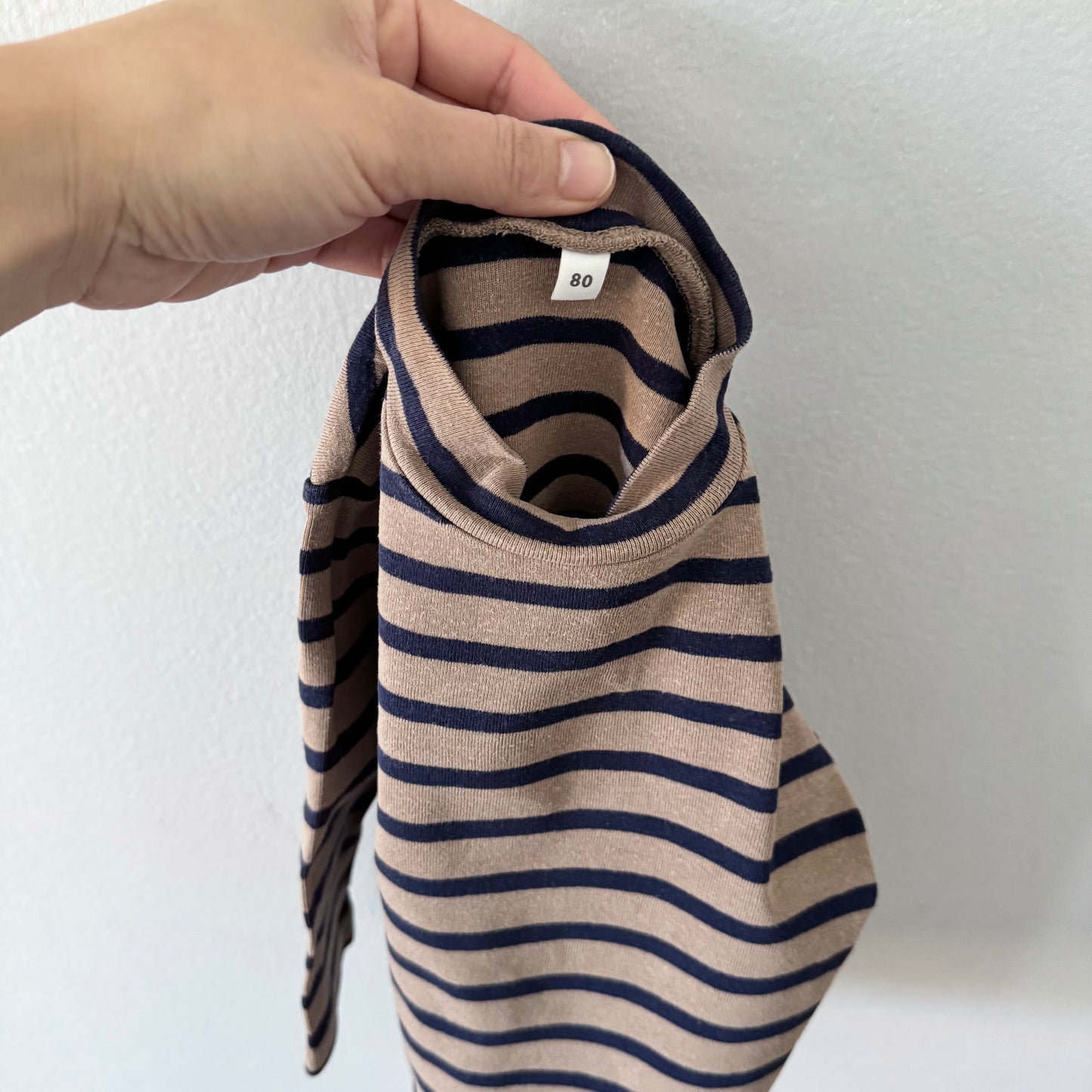 Muji / Haut à manches longues rayé marron et marine / 80cm (12M)