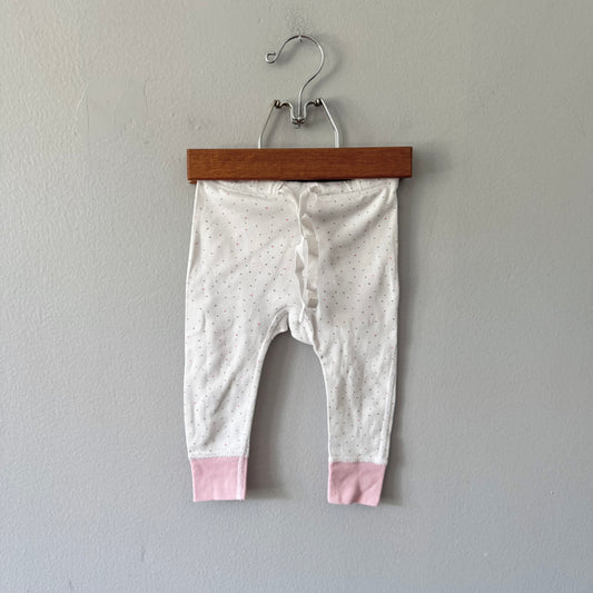 Sapling / White x pink organic cotton pants / 3-6M