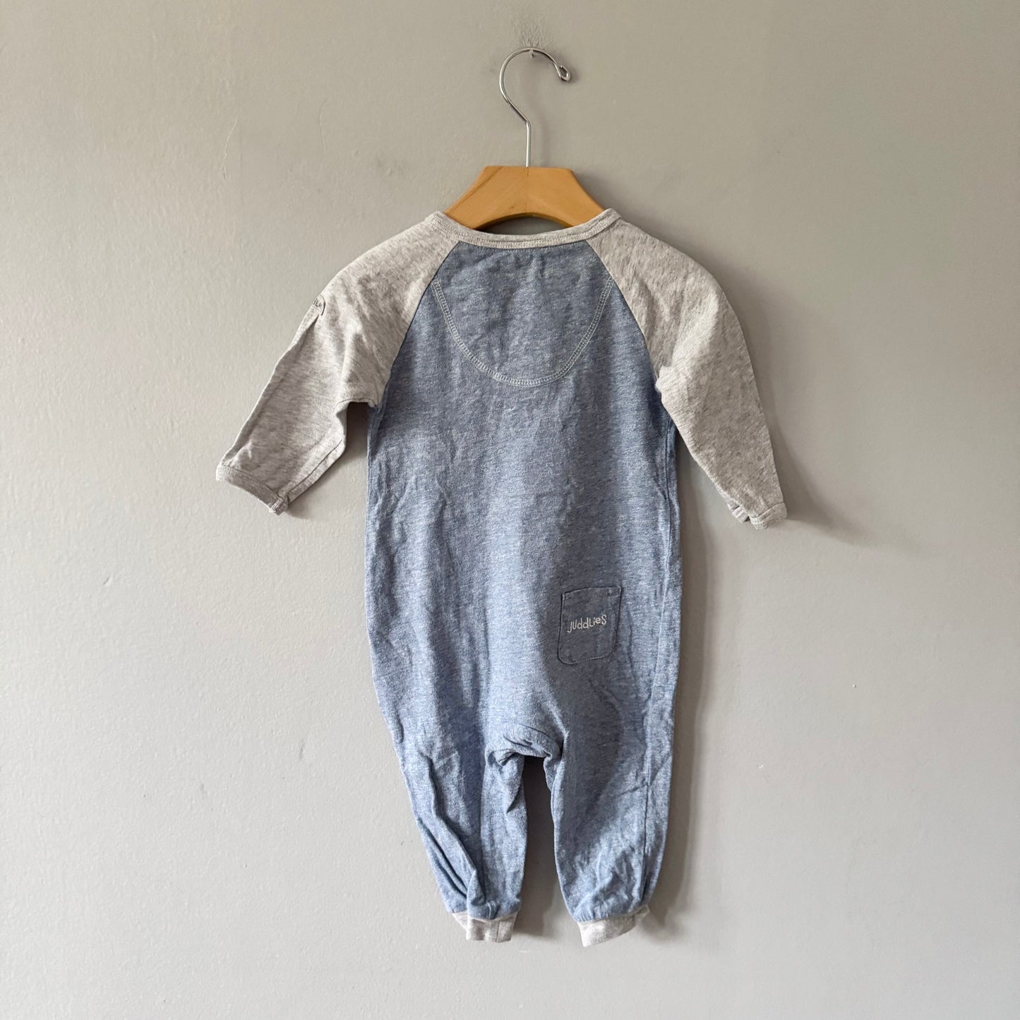 Juddlies / Blue x light grey romper / 6-12M