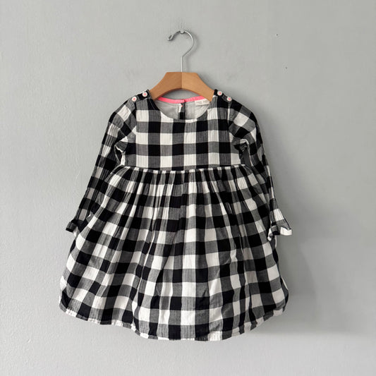 Next / Black white plaid dress / 18-24M