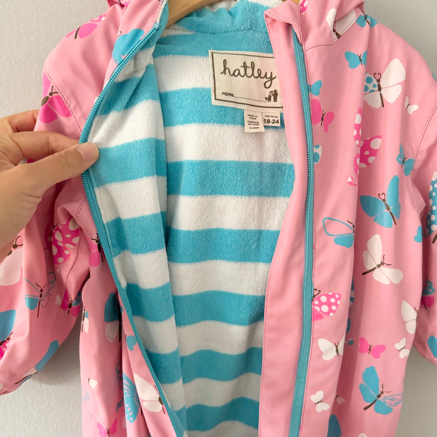 Hatley / Pink x butterfly rainsuit / 18-24M