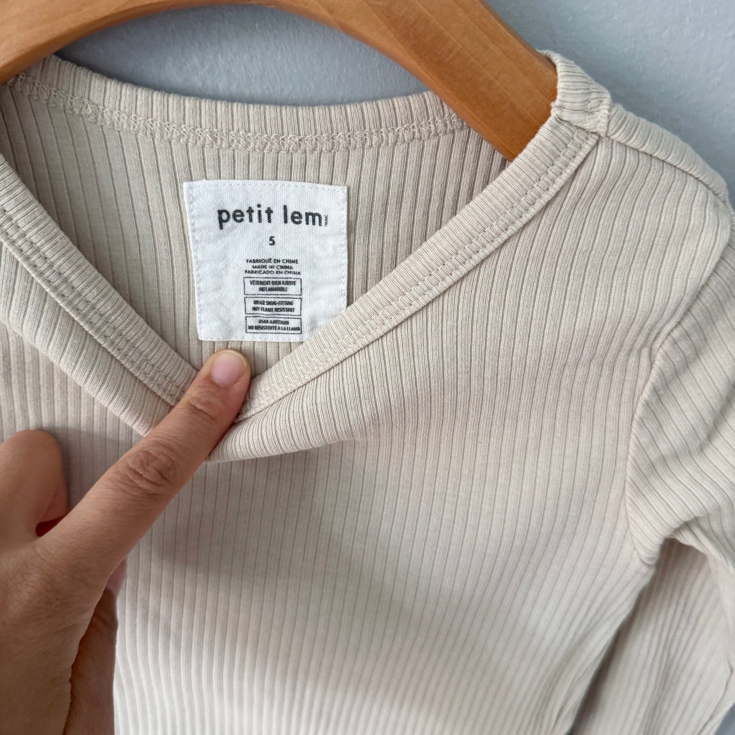 Petit lem / Ivory ribbed long sleeve / 5Y
