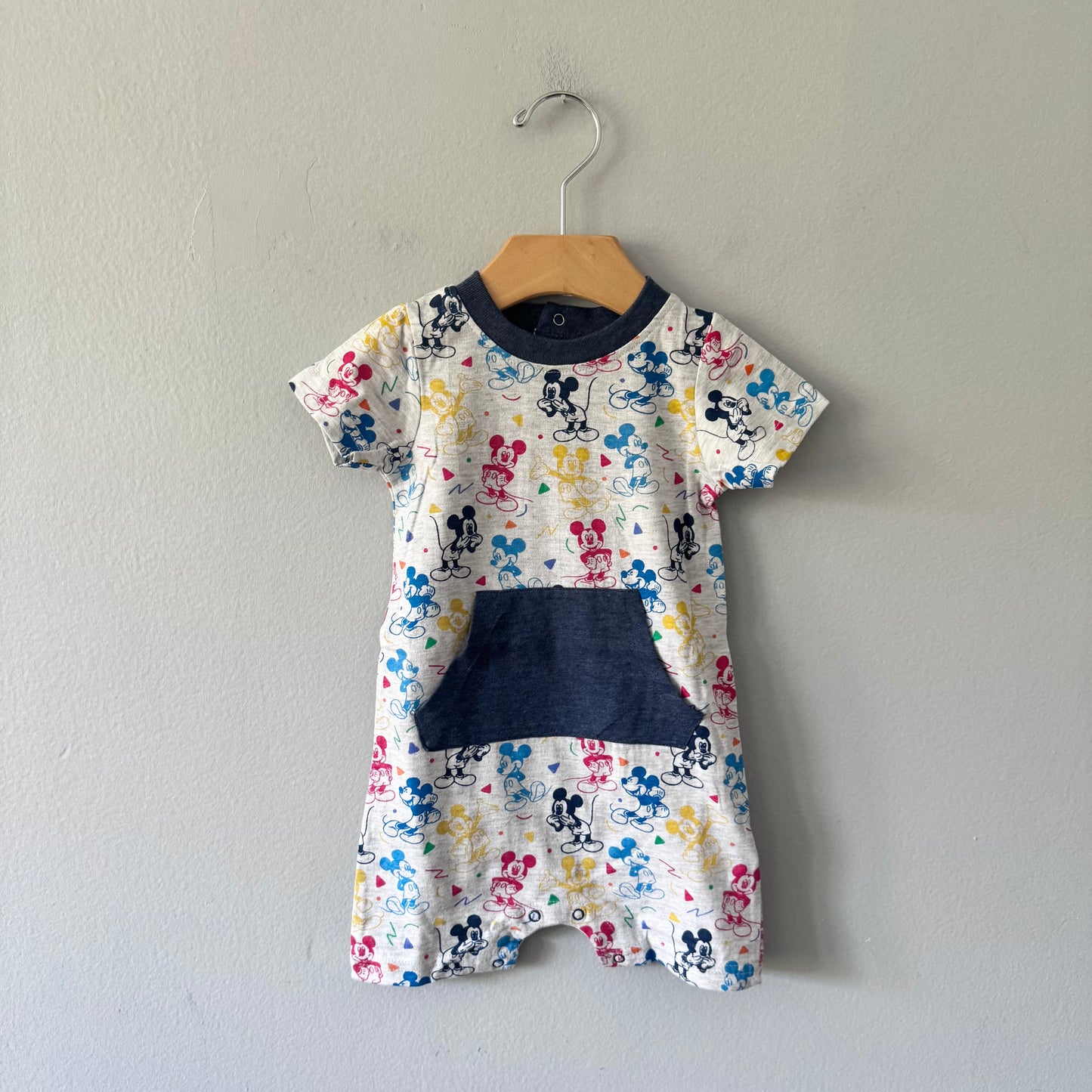 Disney / Light grey x Mickey short sleeve romper / 12M