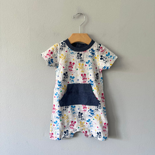 Disney / Light grey x Mickey short sleeve romper / 12M