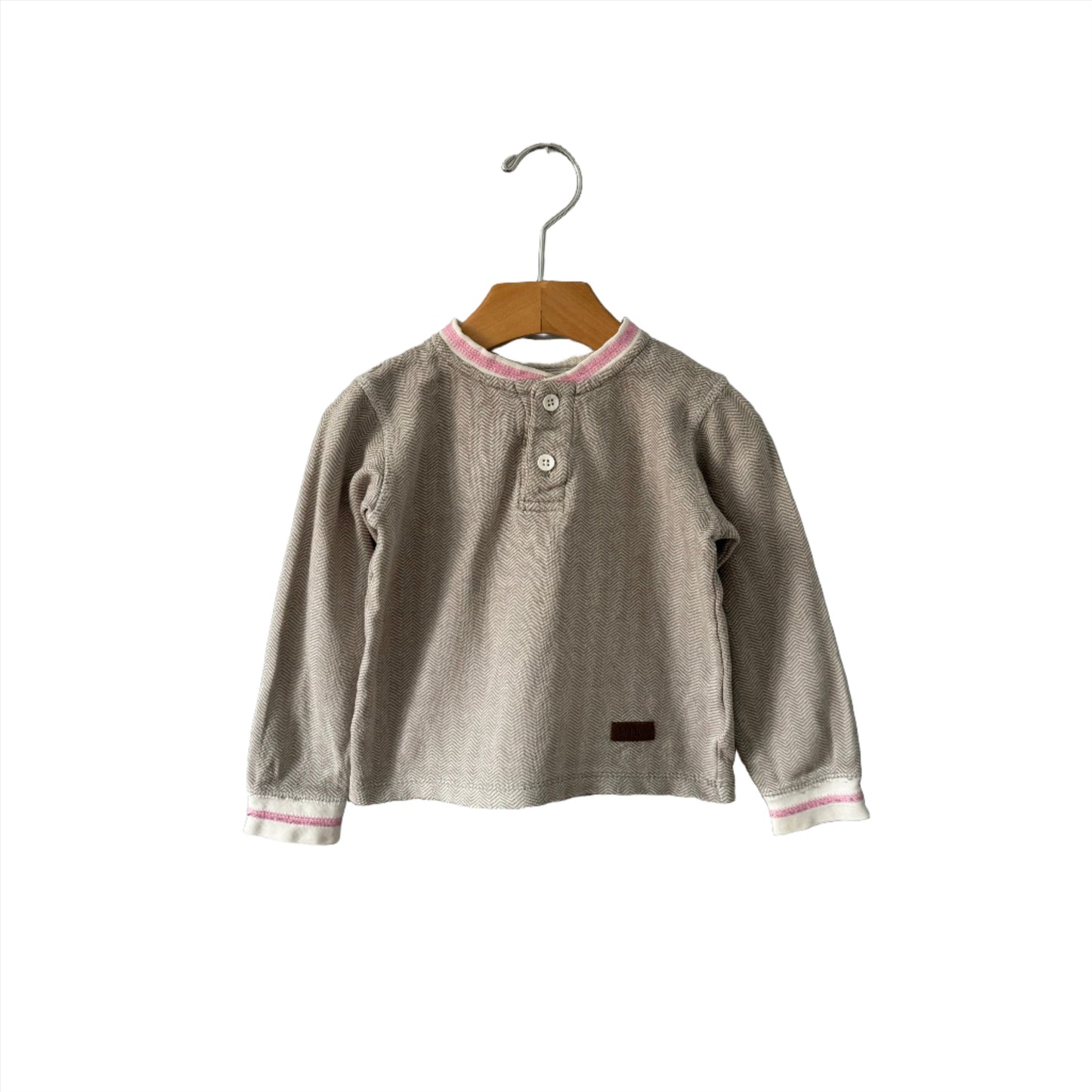 Juddlies / Cotton top - Grey x pink trim / 2T