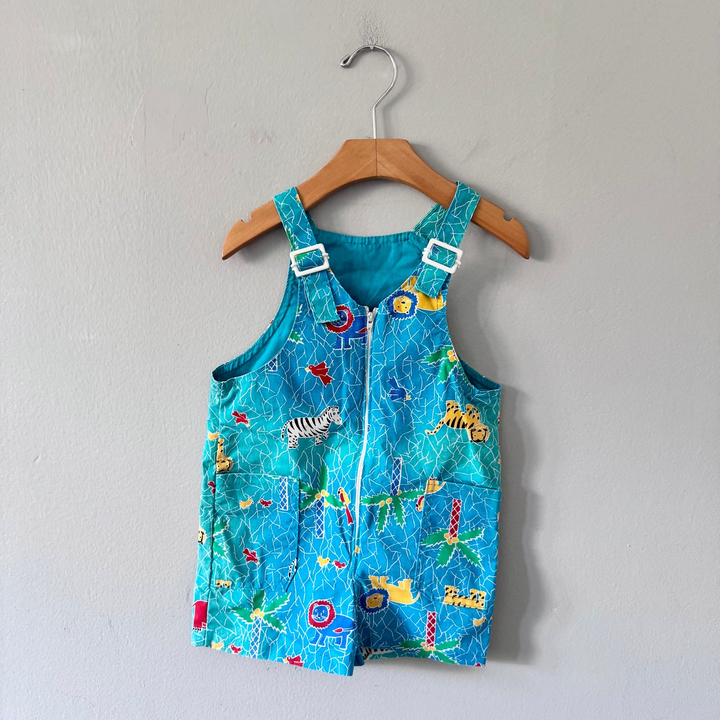 Vintage / Blue x animal overall shorts / 12-18M