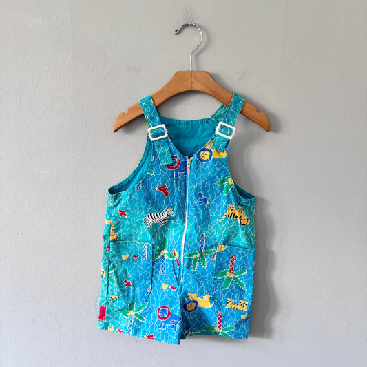 Vintage / Blue x animal overall shorts / 12-18M