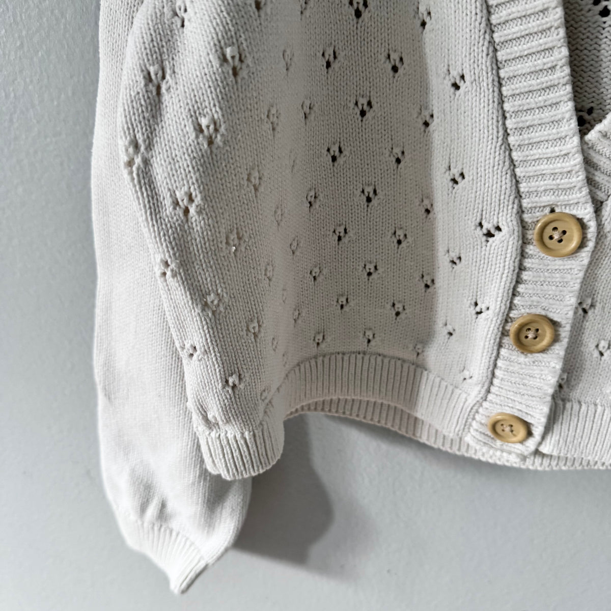 Tea / White cotton knit cardigan / 8-10Y