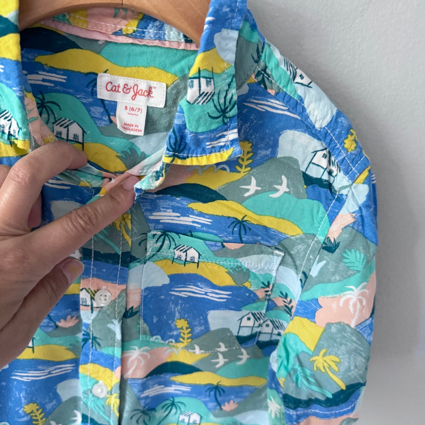 Cat & Jack / Green blue 100% rayon shirt / 6-7Y