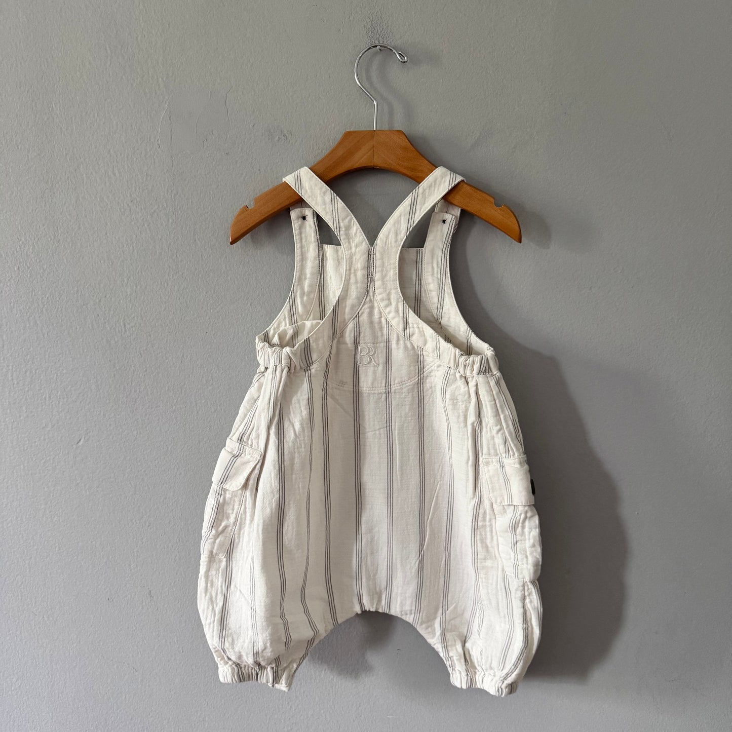 BR baby / White stripe overalls / 12-18M