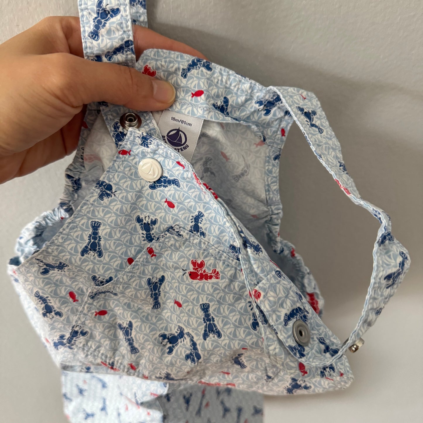 Petit Bateau / Blue x robster overall shorts / 18M