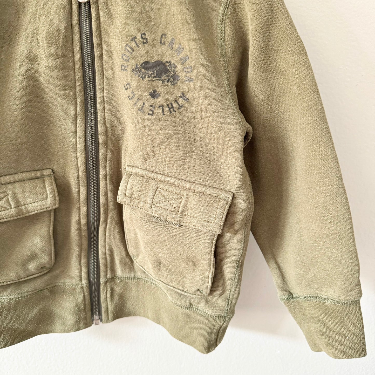 Roots / Khaki zip up hoodie / 4T