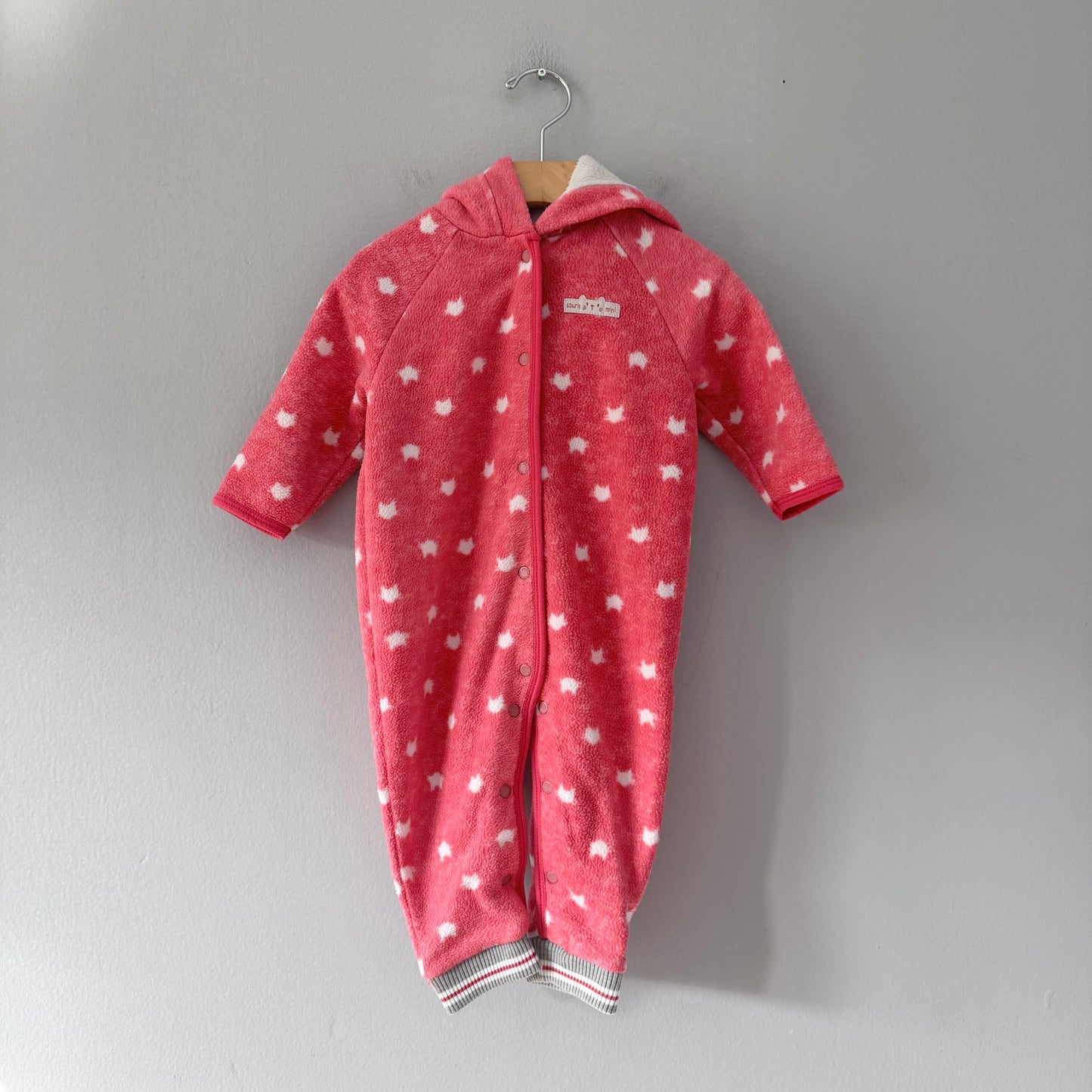 Souris mini / Pink x cat fleece romper / 9-12M