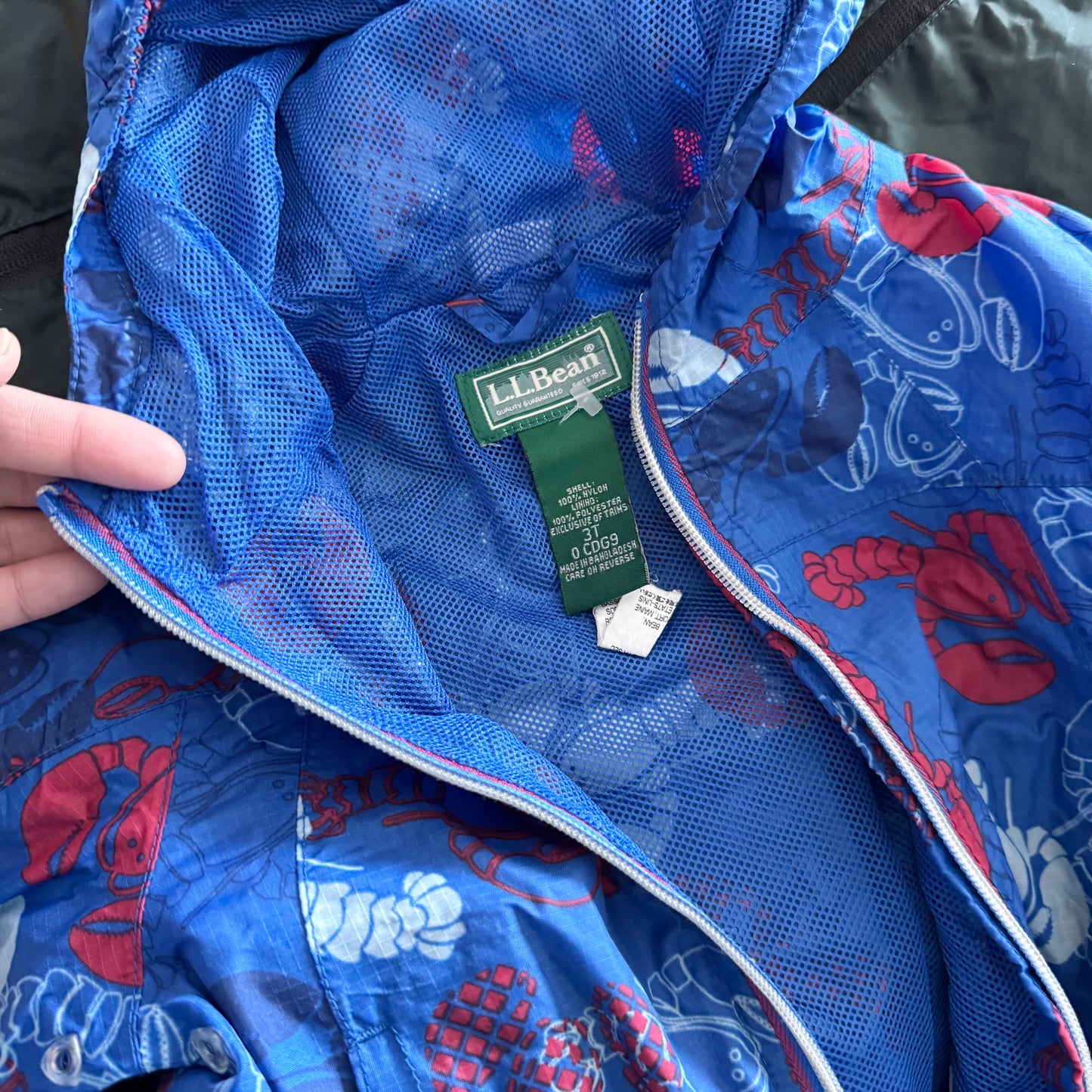 LL Bean / Blouson de pluie bleu motif homard / 3T