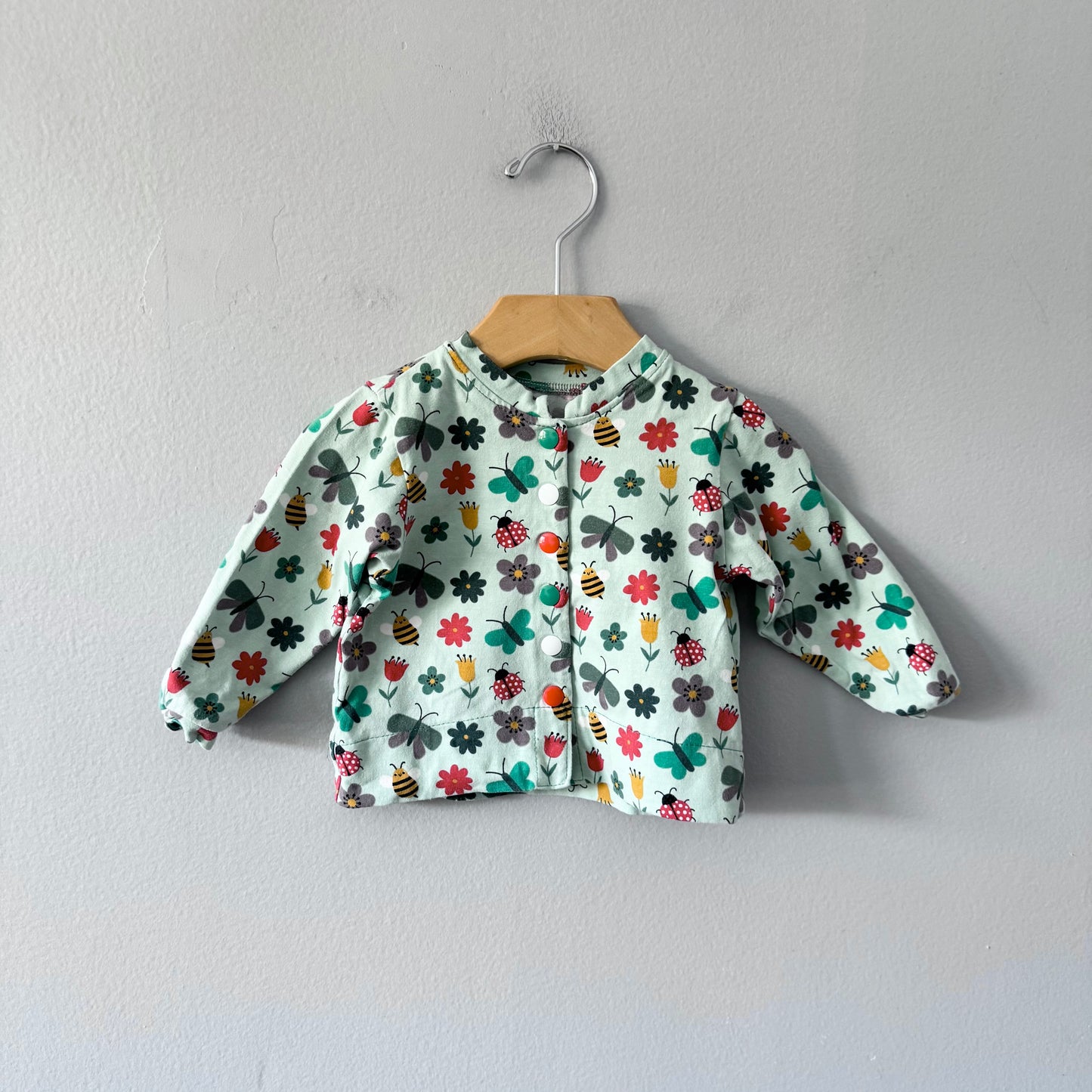 Handmade / Cardigan - Green x bees / 3-6M